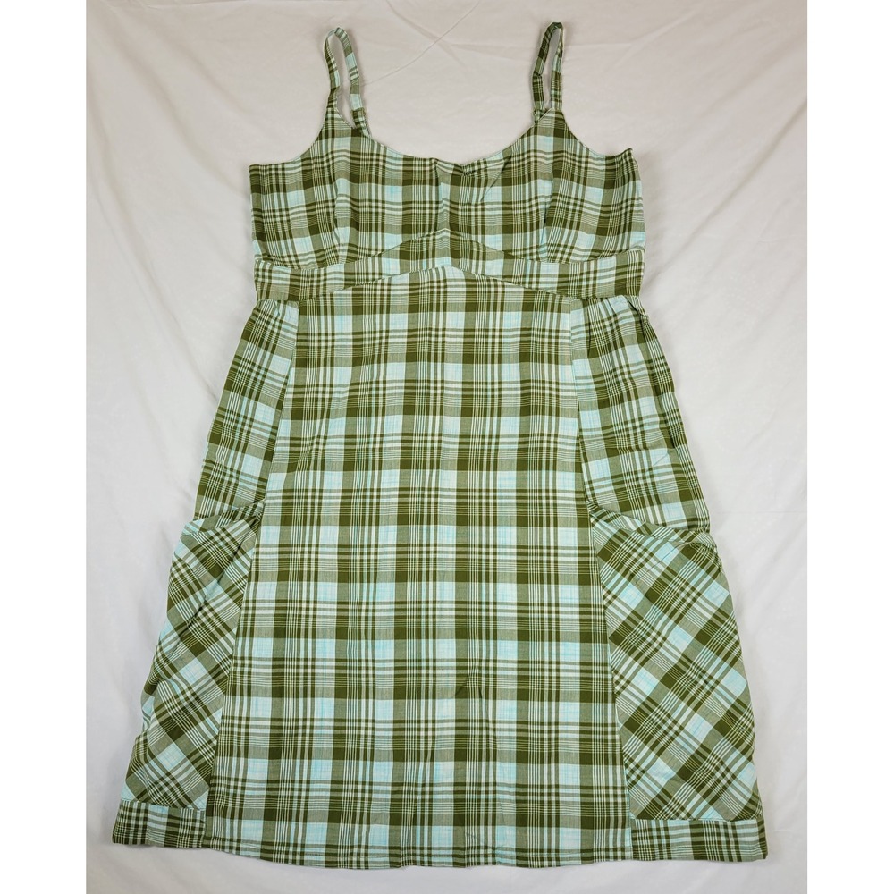 Horny Toad Dizzie Dress Olive Green Plaid Organic Cotton Sundress XL NWT